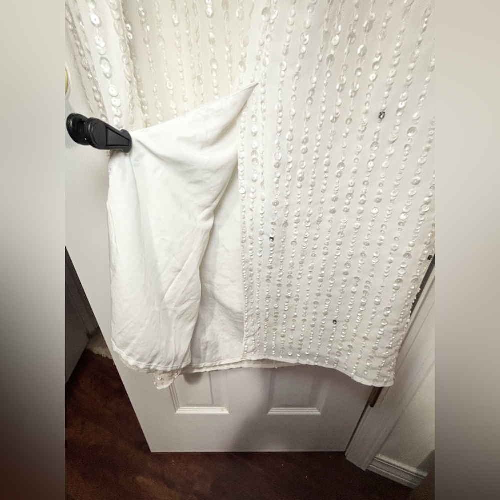CLEARANCE W/Flaw NWT M.DUGGAL SZ 16 White vertical-sequin sleeveless midi #10509 - Picture 5 of 9